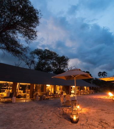 An evening at the Okavango Delta's Gomoti Plains Camp, Botswana  An evening at the Okavango Delta's Gomoti Plains Camp, Botswana