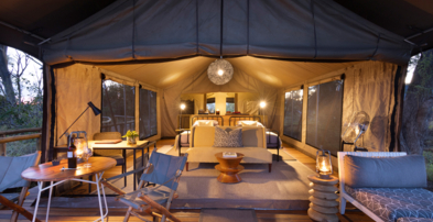 Machaba Safaris Web Botswana Gomoti Camp Double Room At Night