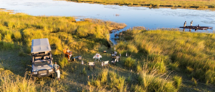 A sunset sundowner set up by Machaba Safari guides in teh Okavango Delta