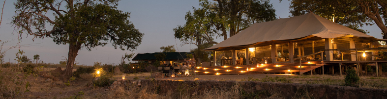 Machaba Zimbabwe Deteema Camp Main Tent Evening Candle Lit