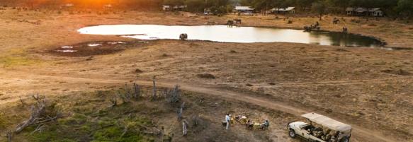 Machaba Gallery Destinations Hwange Aerial Watering Hole Sunset